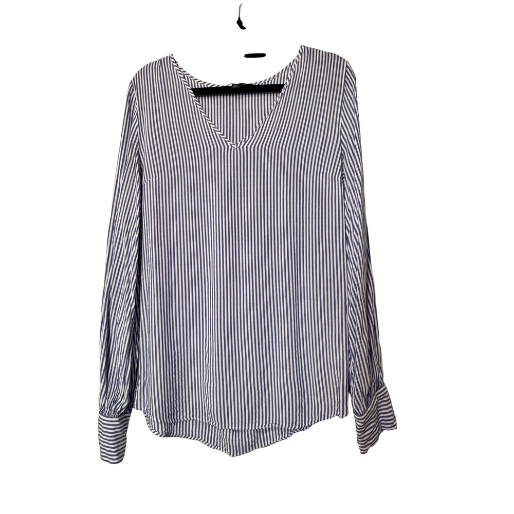 Banana Republic Blue White Stripe V Neck Long Sleeve Button Cuff Blouse Top